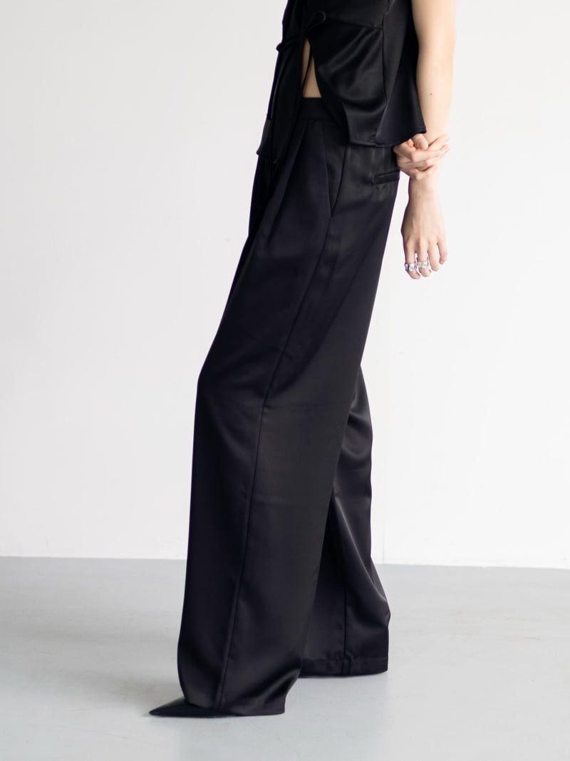Inssense - Korean Women Fashion - #momslook - Pin-tuck Silky Banded Wide Trousers  - 2