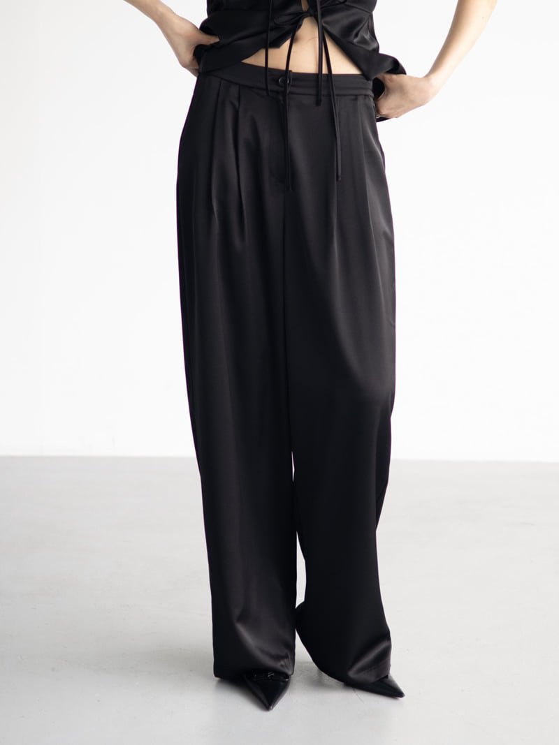 Inssense - Korean Women Fashion - #momslook - Pin-tuck Silky Banded Wide Trousers  - 6