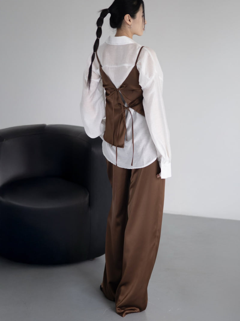 Inssense - Korean Women Fashion - #momslook - Pin-tuck Silky Banded Wide Trousers  - 8