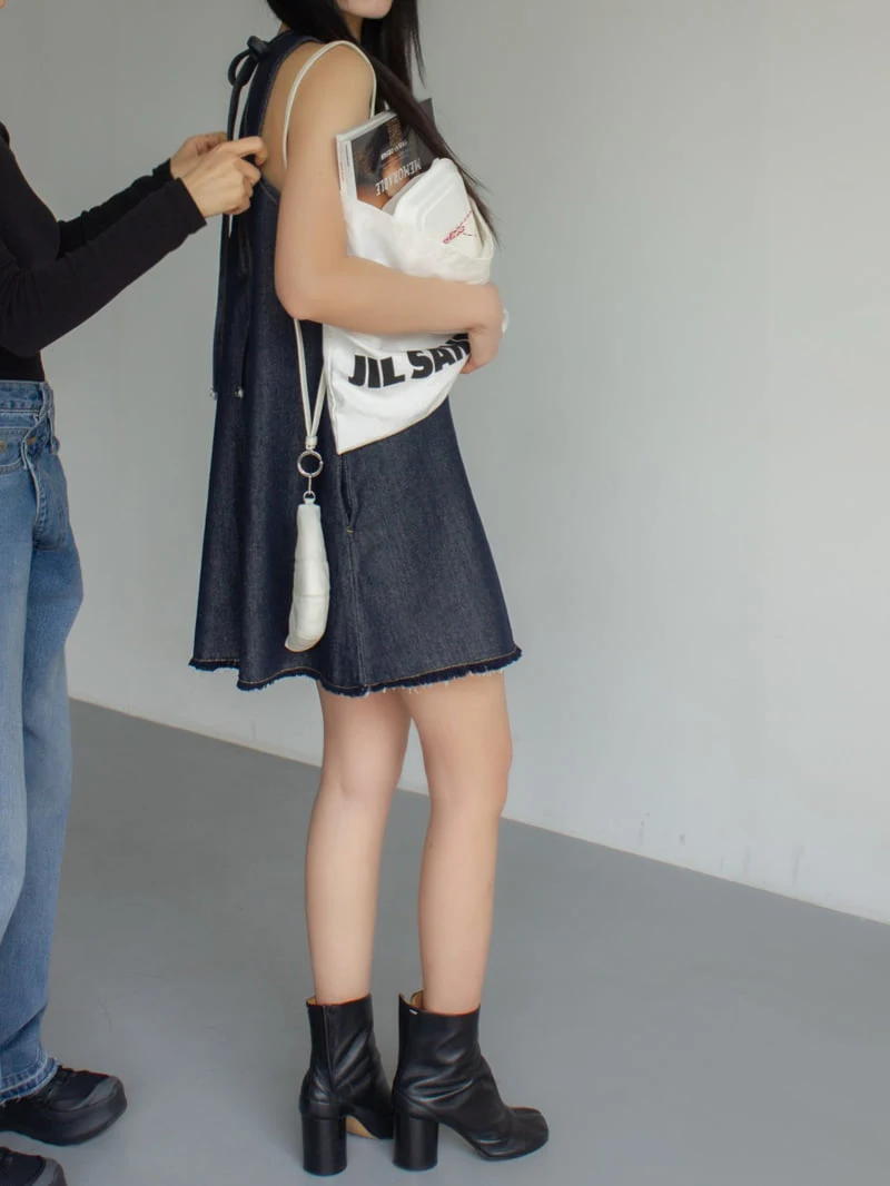 Inssense - Korean Women Fashion - #momslook - Fringe Detail Indigo Denim Mini Dress - 2