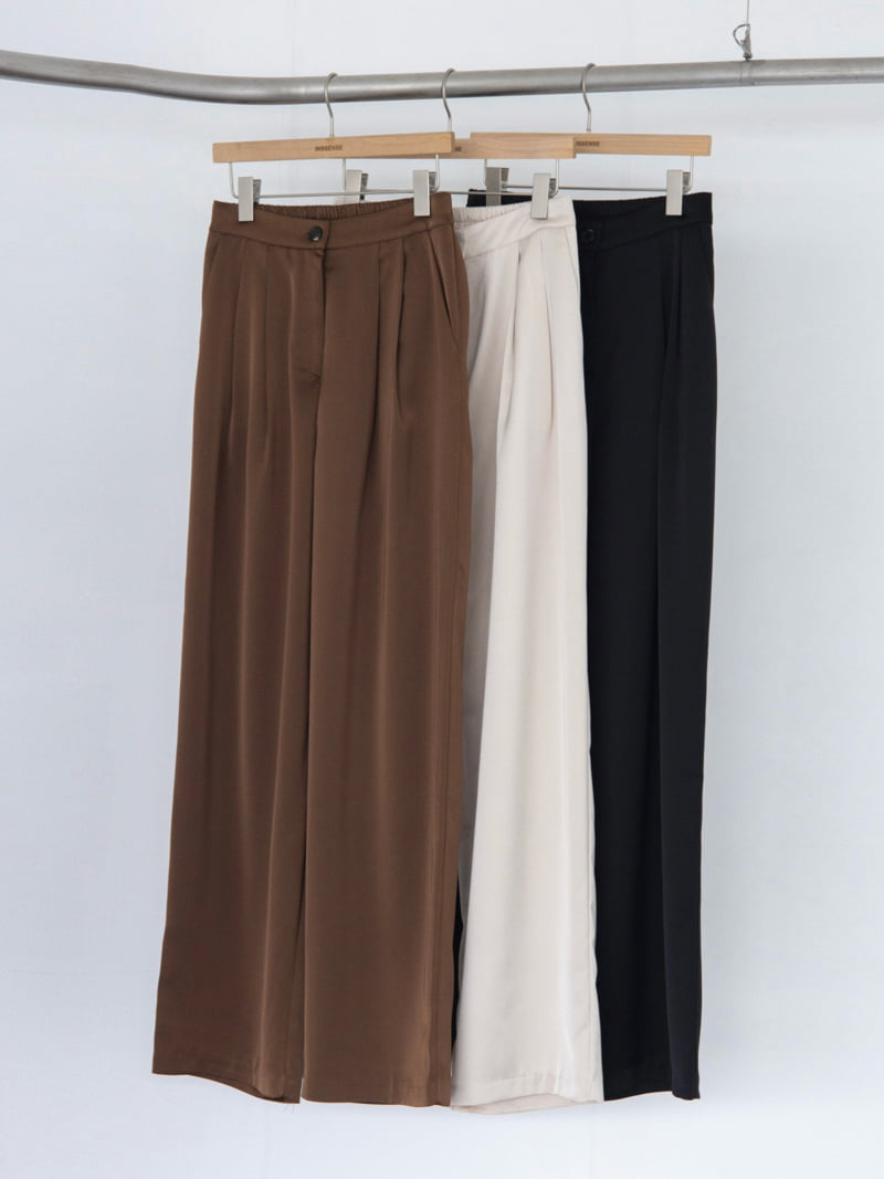 Inssense - Korean Women Fashion - #womensfashion - Pin-tuck Silky Banded Wide Trousers  - 11