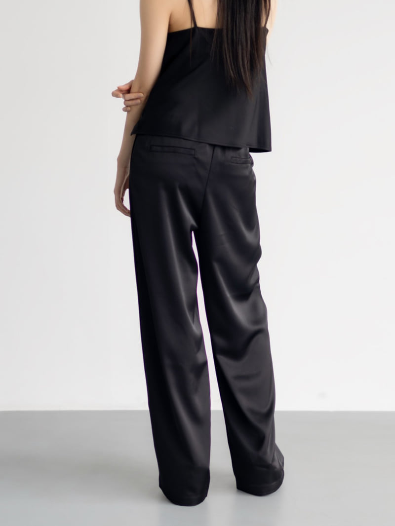 Inssense - Korean Women Fashion - #womensfashion - Pin-tuck Silky Banded Wide Trousers  - 5