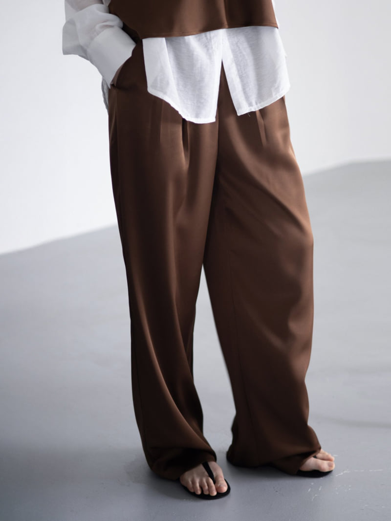 Inssense - Korean Women Fashion - #womensfashion - Pin-tuck Silky Banded Wide Trousers  - 9