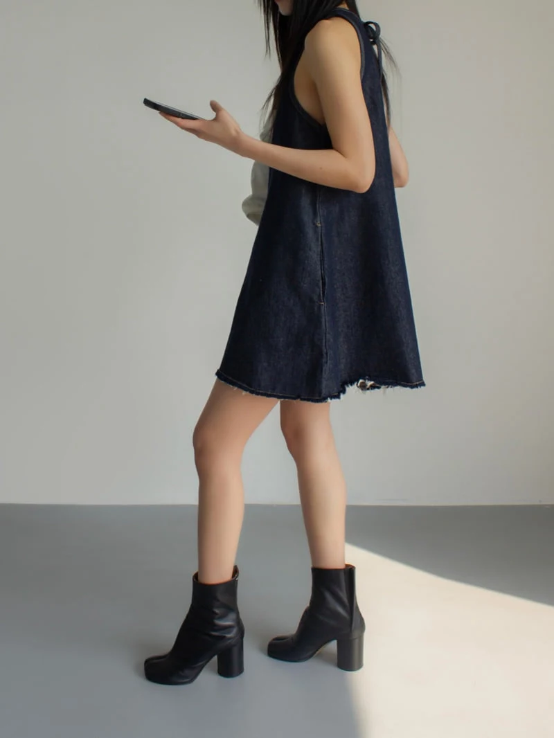 Inssense - Korean Women Fashion - #womensfashion - Fringe Detail Indigo Denim Mini Dress - 3