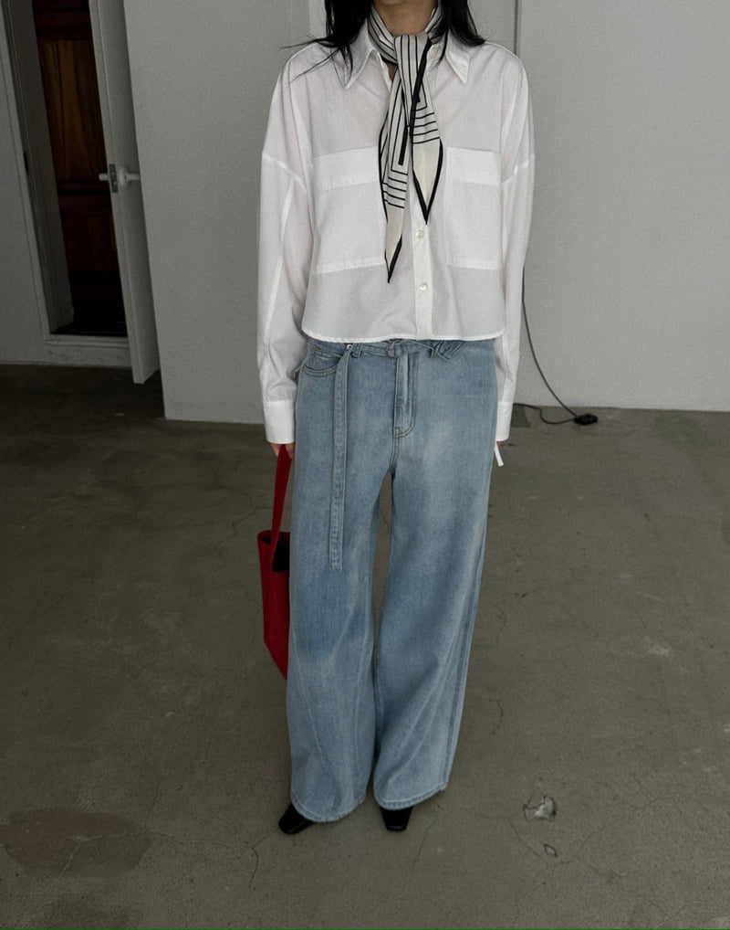 Jade Market - Korean Women Fashion - #womensfashion - Blue Pocket Shirt - 11