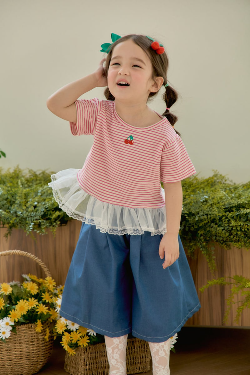 Jazz - Korean Children Fashion - #childrensboutique - Stripe Cherry Blouse Tee - 7