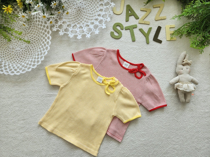 Jazz - Korean Children Fashion - #fashionkids - Stripe Ribbon Blouse Tee - 9
