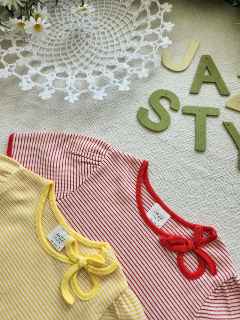 Jazz - Korean Children Fashion - #kidsshorts - Stripe Ribbon Blouse Tee - 10