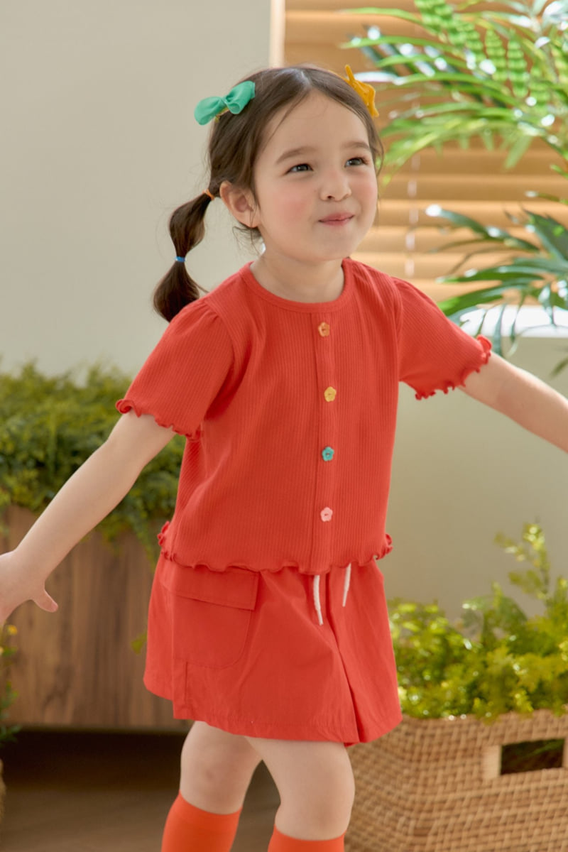 Jazz - Korean Children Fashion - #kidsshorts - Flower Button Rib Blouse - 8