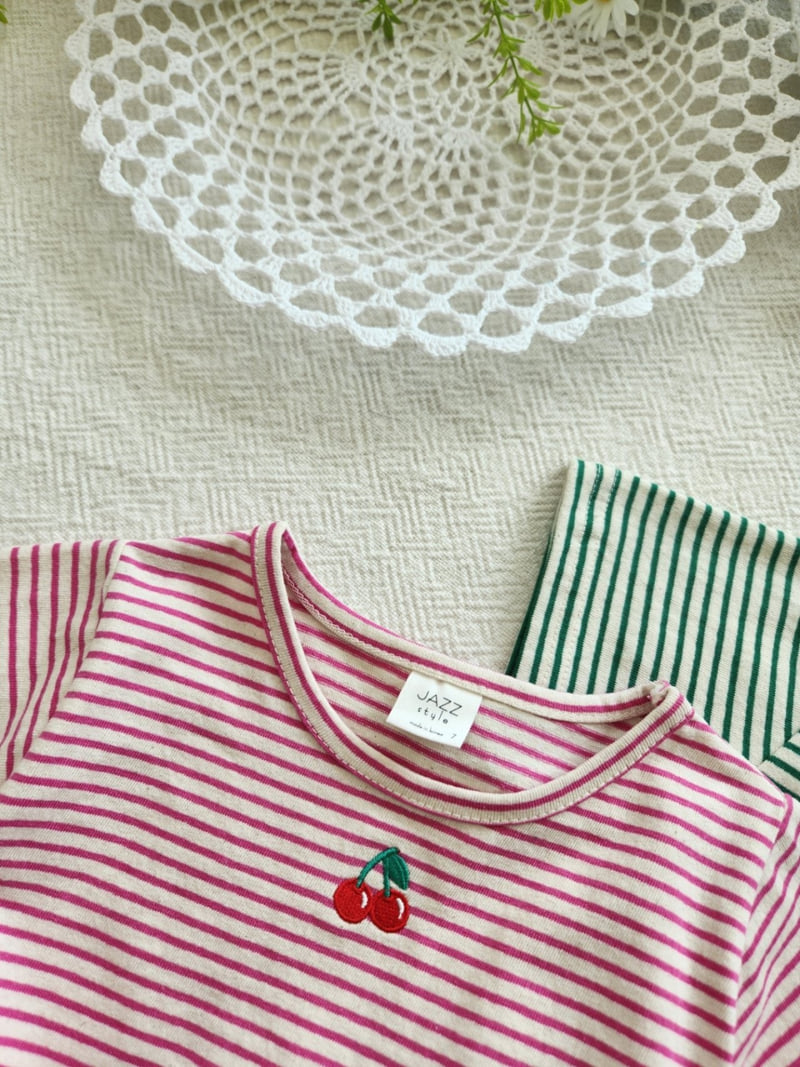 Jazz - Korean Children Fashion - #kidsstore - Stripe Cherry Blouse Tee - 12