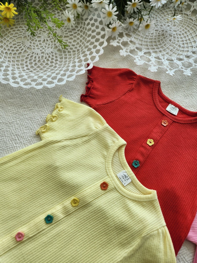 Jazz - Korean Children Fashion - #littlefashionista - Flower Button Rib Blouse - 12