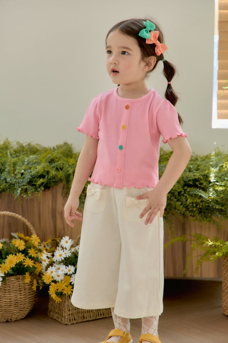 Jazz - Korean Children Fashion - #toddlerclothing - Flower Button Rib Blouse