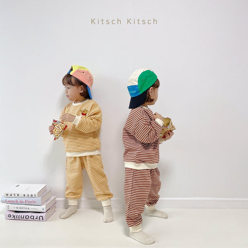 Kitsch Kitsch - Korean Children Fashion - #kidsshorts - D Stripe Top Bottom Set