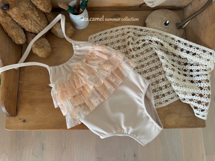 La Camel - Korean Baby Fashion - #babygirlfashion - Beige Frill Swimwear