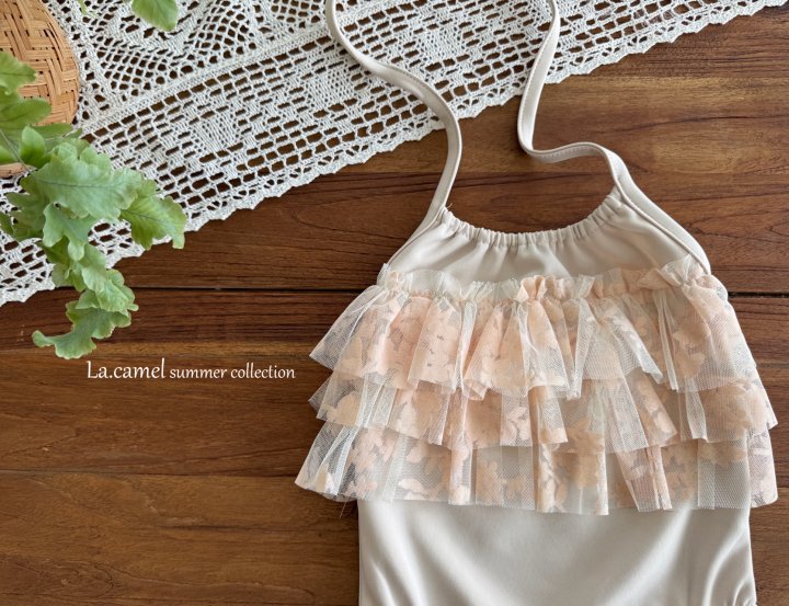 La Camel - Korean Baby Fashion - #babylifestyle - Beige Frill Swimwear - 2