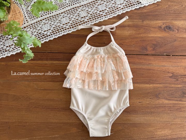 La Camel - Korean Baby Fashion - #babyoutfit - Beige Frill Swimwear - 5