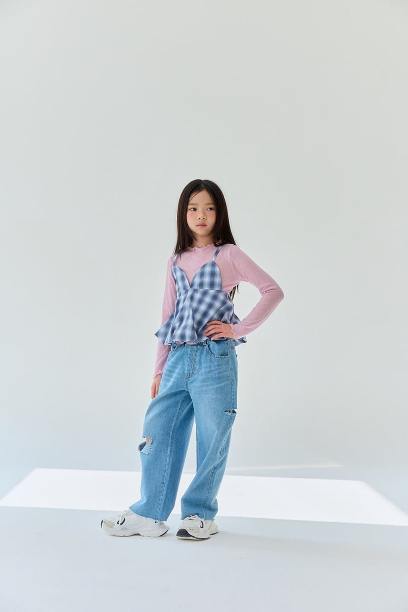 Lilas - Korean Children Fashion - #designkidswear - Check Balloon Sleeveless Tee - 10