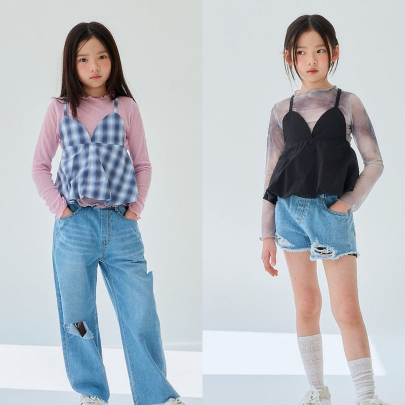 Lilas - Korean Children Fashion - #littlefashionista - Check Balloon Sleeveless Tee