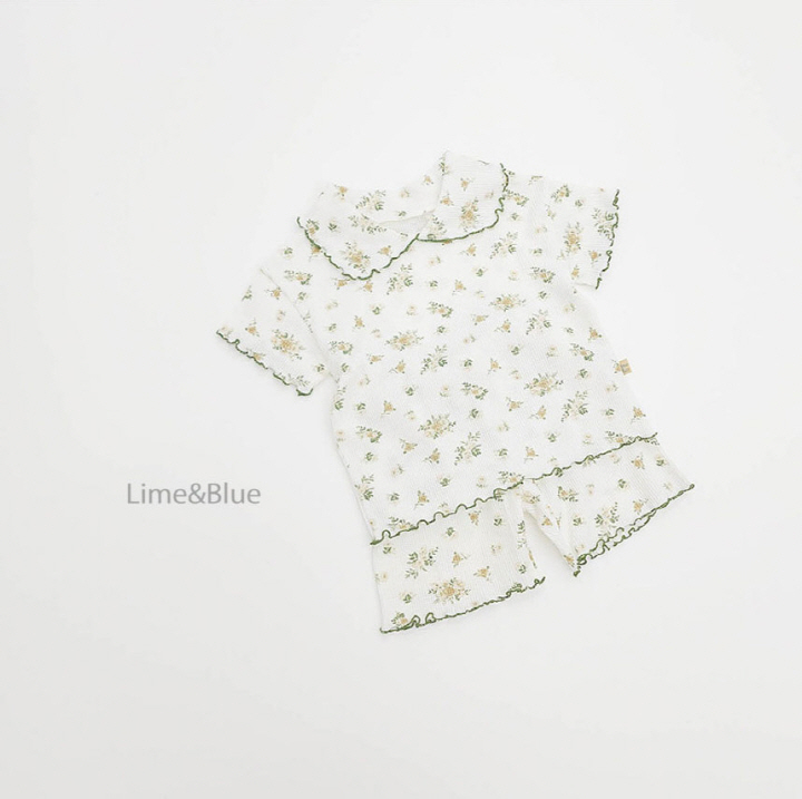 Lime & Blue - Korean Baby Fashion - #babyfever - Crople Floral Short Sleeve Top Bottom Set - 3
