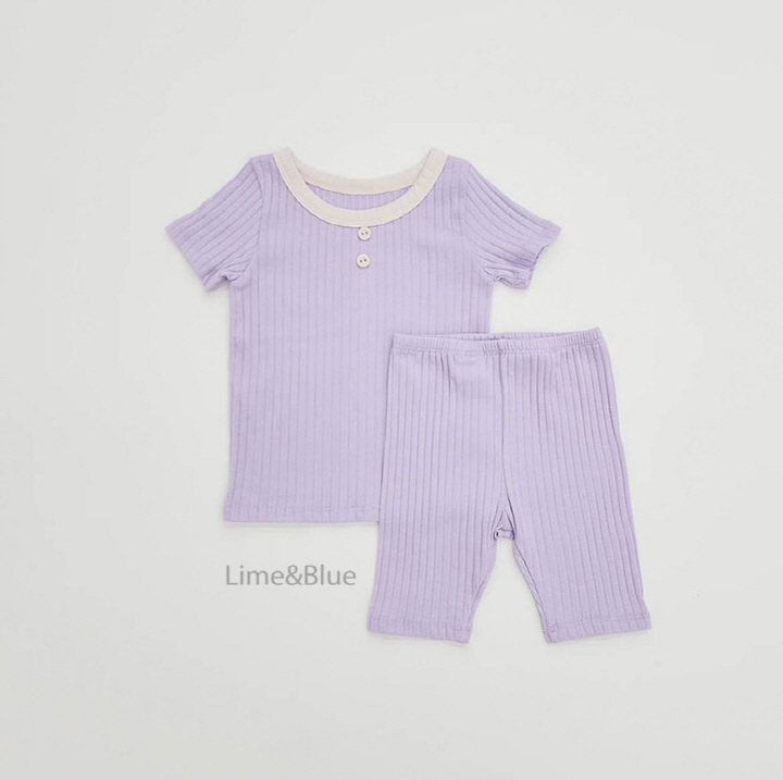 Lime & Blue - Korean Baby Fashion - #babygirlfashion - Modal Button Rib Top Bottom Set - 3