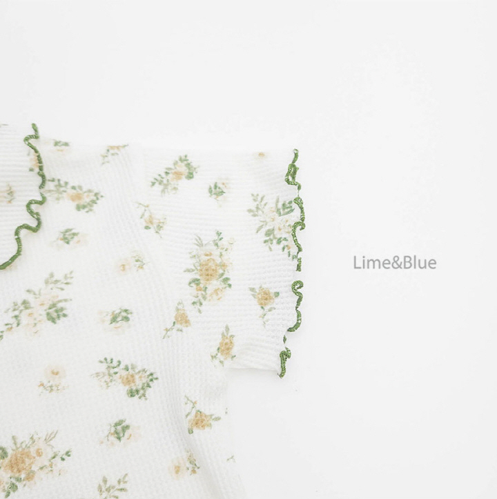 Lime & Blue - Korean Baby Fashion - #babylifestyle - Crople Floral Short Sleeve Top Bottom Set - 5
