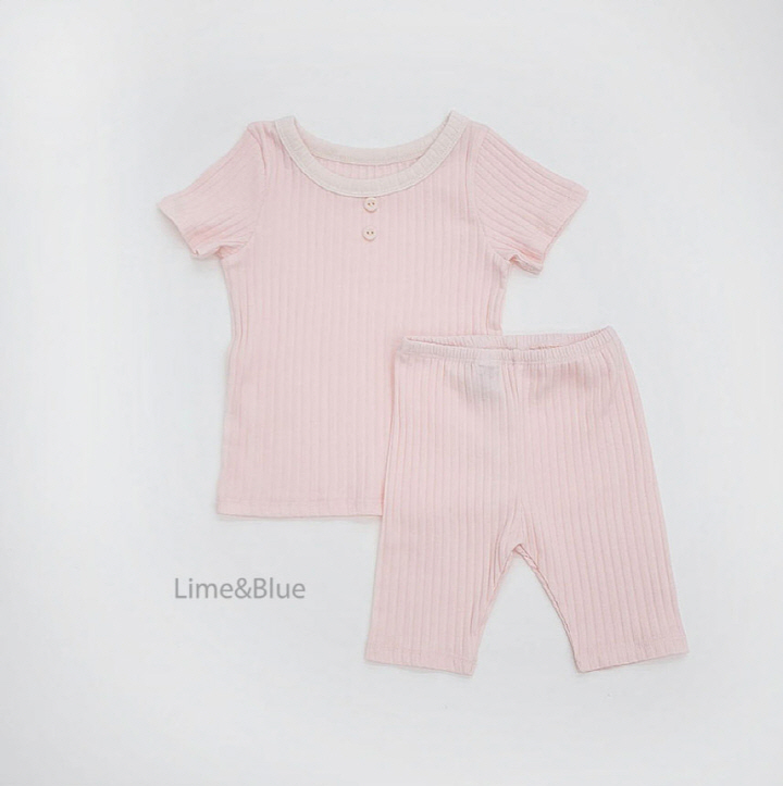 Lime & Blue - Korean Baby Fashion - #babygirlfashion - Modal Button Rib Top Bottom Set - 4