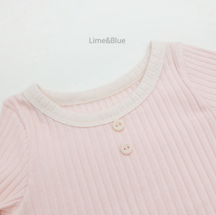 Lime & Blue - Korean Baby Fashion - #babyoninstagram - Modal Button Rib Top Bottom Set - 5