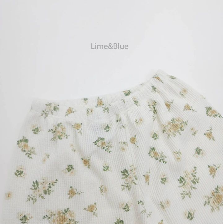 Lime & Blue - Korean Baby Fashion - #babyootd - Crople Floral Short Sleeve Top Bottom Set - 7