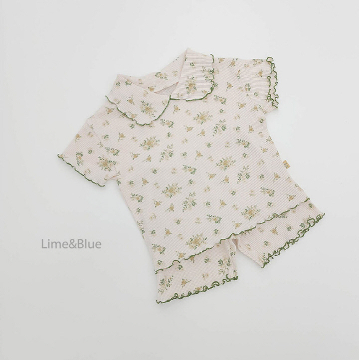 Lime & Blue - Korean Baby Fashion - #babywear - Crople Floral Short Sleeve Top Bottom Set - 10