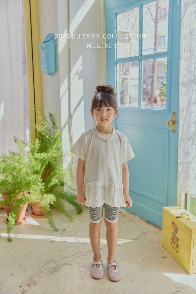 Melikey - Korean Children Fashion - #childofig - Lace Stripe Rib Leggings - 8