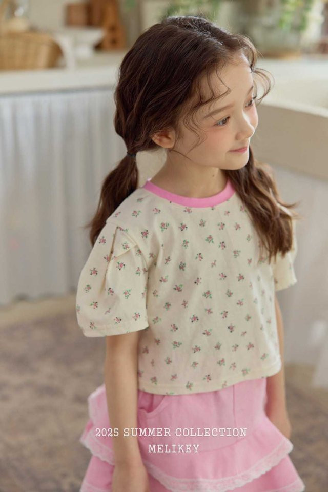 Melikey - Korean Children Fashion - #childrensboutique - Flower Raglan Puff Tee - 3