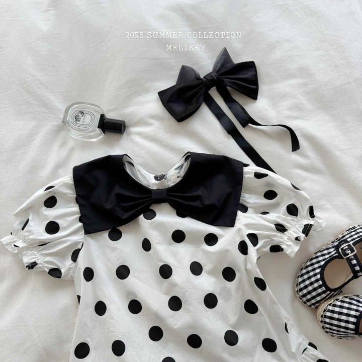 Melikey - Korean Children Fashion - #designkidswear - Big Ribbon Dot One-piece - 12