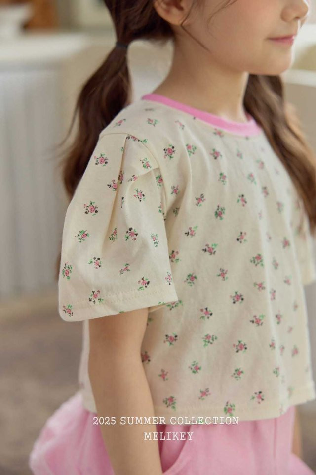 Melikey - Korean Children Fashion - #childrensboutique - Flower Raglan Puff Tee - 4