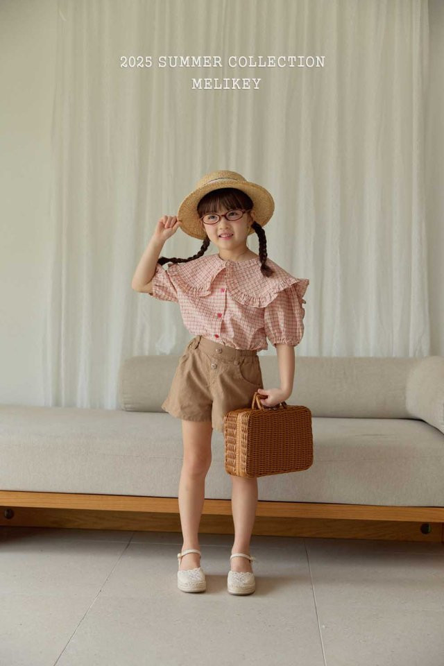Melikey - Korean Children Fashion - #kidsshorts - Salty Check Collar Blouse - 3