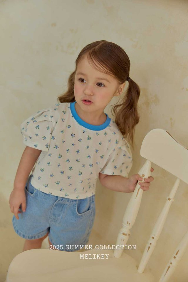Melikey - Korean Children Fashion - #kidsshorts - Flower Raglan Puff Tee - 7