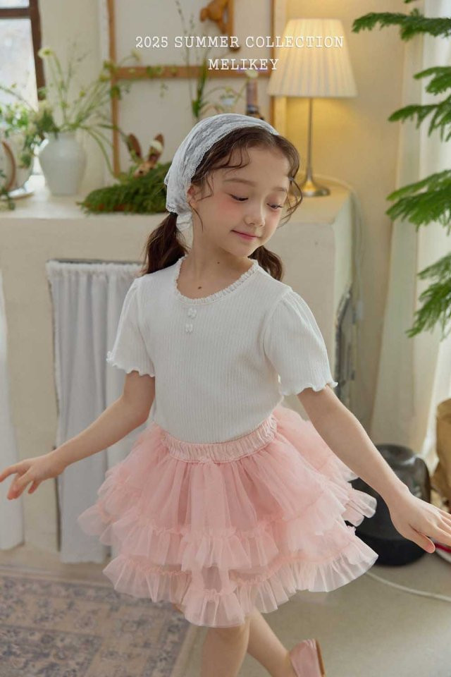 Melikey - Korean Children Fashion - #kidsshorts - Ribbon Button Tee - 8