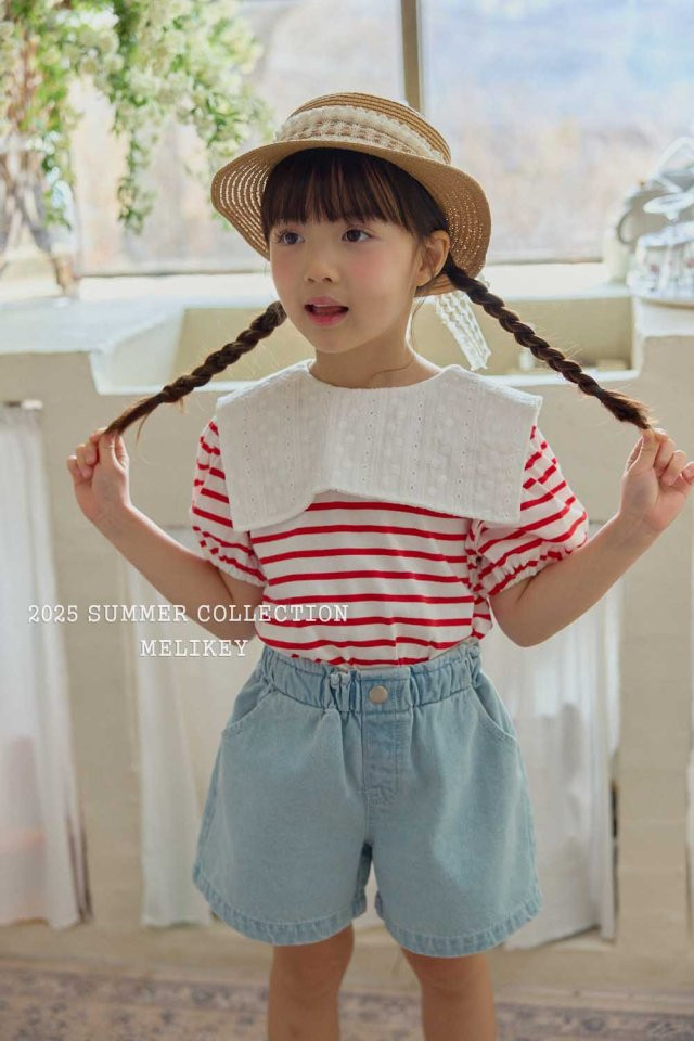 Melikey - Korean Children Fashion - #kidsstore - Heart Denim Shorts - 8