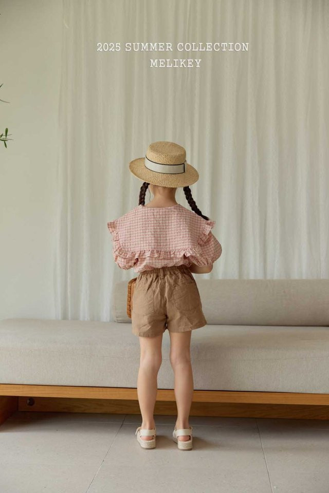 Melikey - Korean Children Fashion - #kidsshorts - Salty Check Collar Blouse - 4