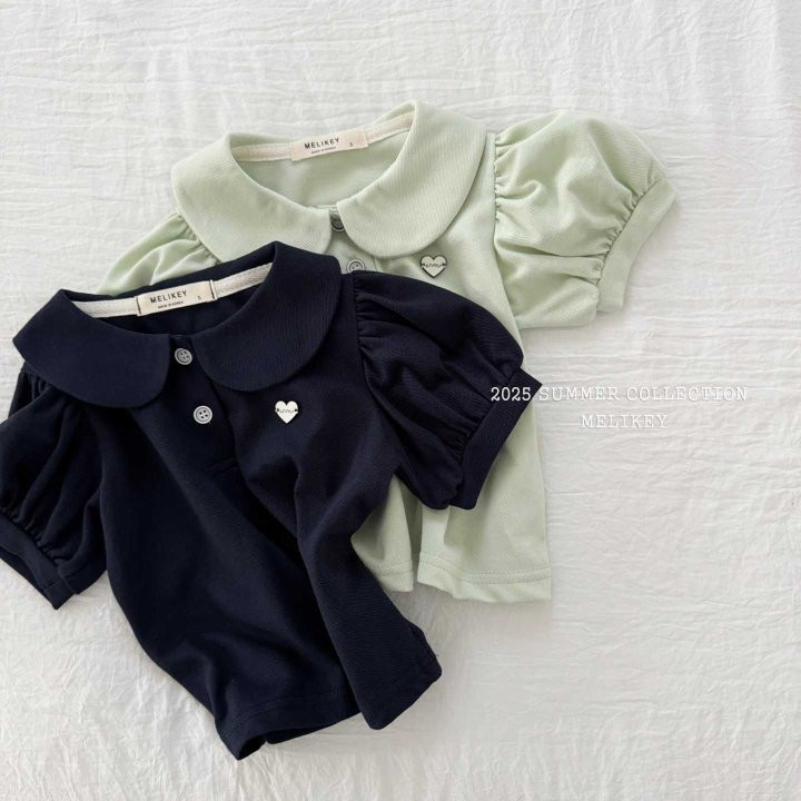 Melikey - Korean Children Fashion - #kidsstore - Heart Label Collar Tee