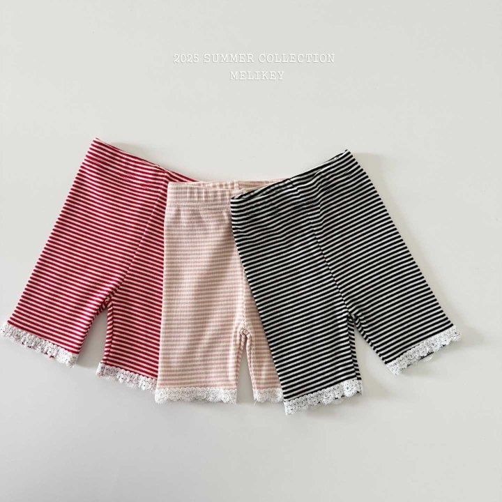 Melikey - Korean Children Fashion - #kidzfashiontrend - Lace Stripe Rib Leggings