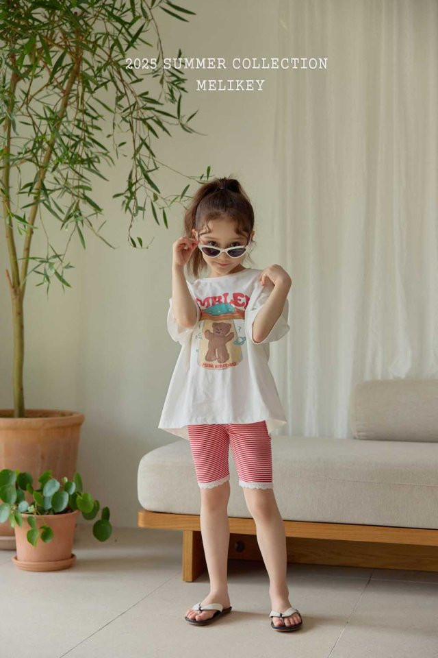 Melikey - Korean Children Fashion - #prettylittlegirls - Lace Stripe Rib Leggings - 6