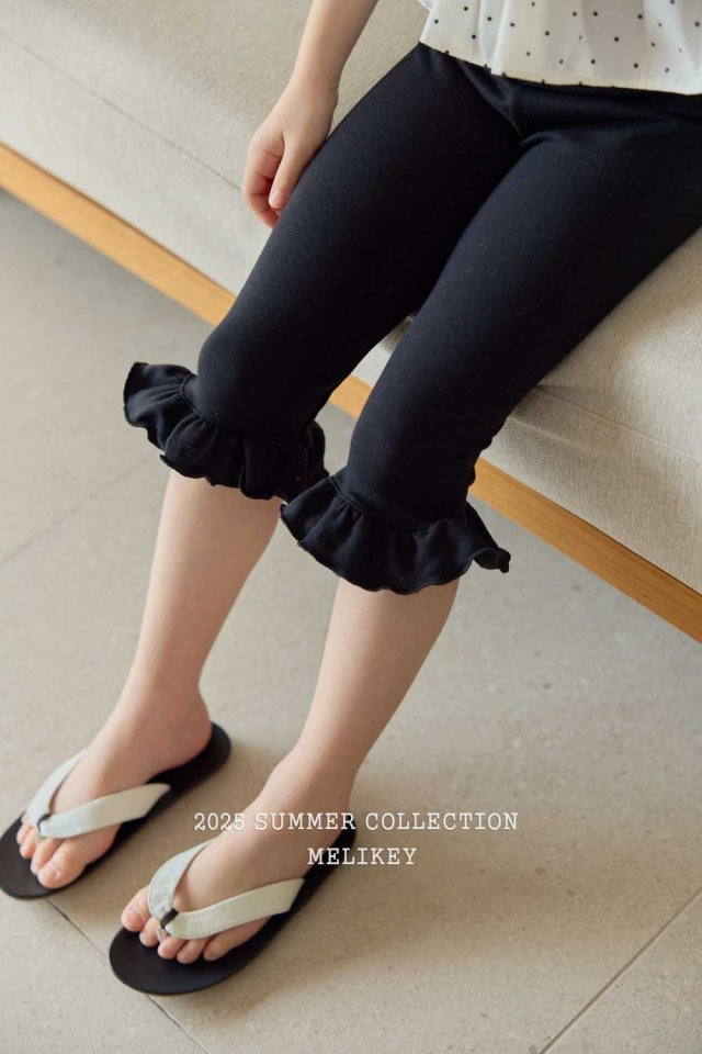 Melikey - Korean Children Fashion - #stylishchildhood - Frill Black Leggings - 6