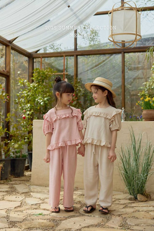 Melikey - Korean Children Fashion - #toddlerclothing - Frill Linen Set - 12