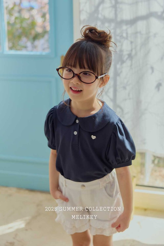Melikey - Korean Children Fashion - #toddlerclothing - Heart Label Collar Tee - 9