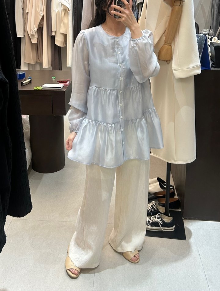 Merry J - Korean Women Fashion - #momslook - Organza Shirring Blouse - 11