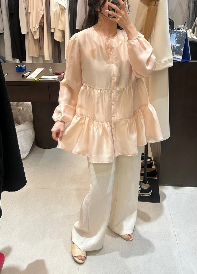 Merry J - Korean Women Fashion - #momslook - Organza Shirring Blouse - 9