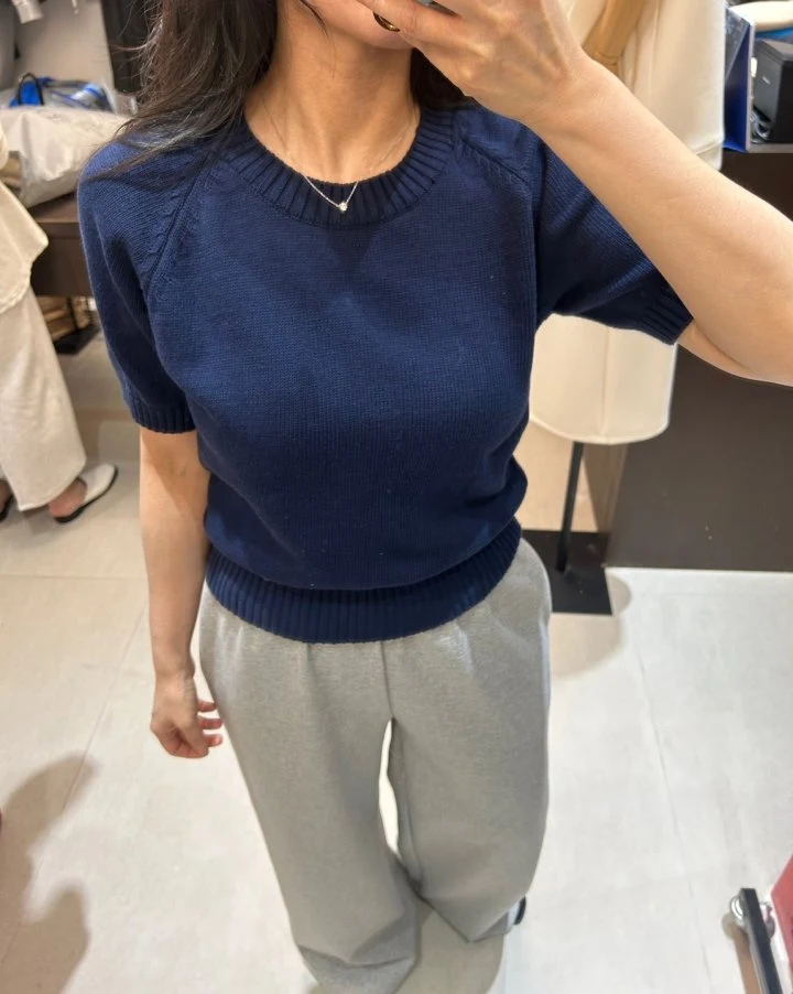 Merry J - Korean Women Fashion - #momslook - Modern Round Short Sleeve Tee - 2