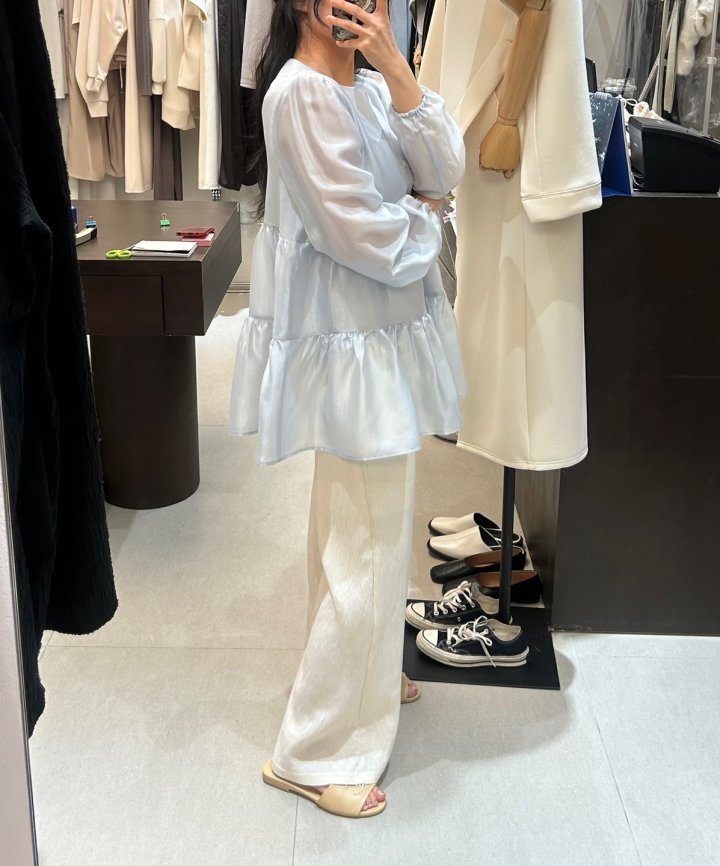 Merry J - Korean Women Fashion - #womensfashion - Organza Shirring Blouse - 10