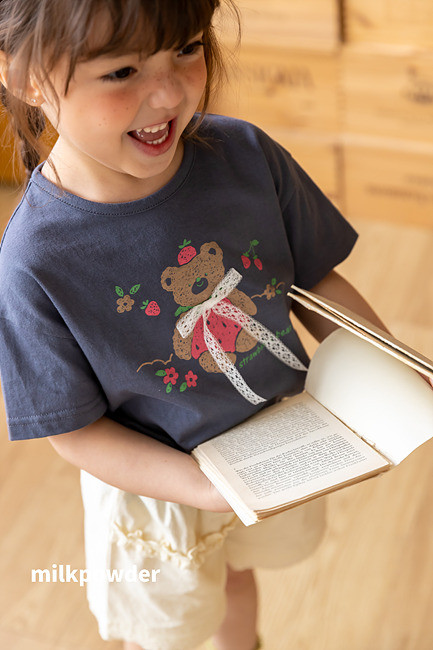 Milk Powder - Korean Children Fashion - #kidsshorts - Berry Bear Tee - 4