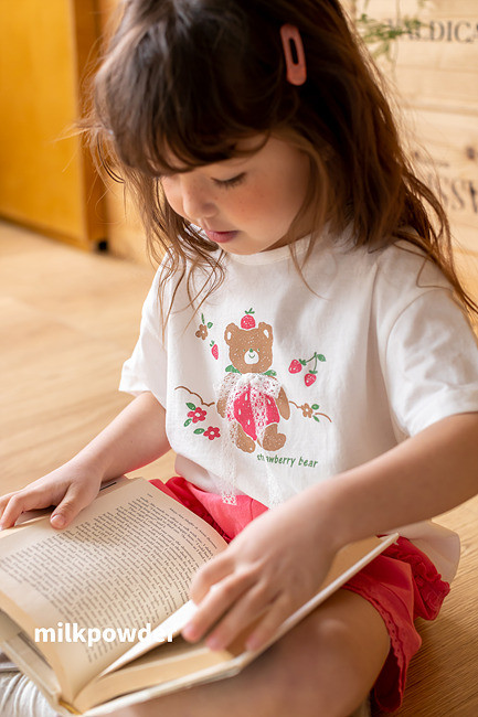 Milk Powder - Korean Children Fashion - #toddlerclothing - Berry Bear Tee - 12